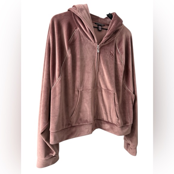 Victoria's Secret Dusty Pink Velvet Jacket full zip Rhinestone track jacket - Picture 4 of 8